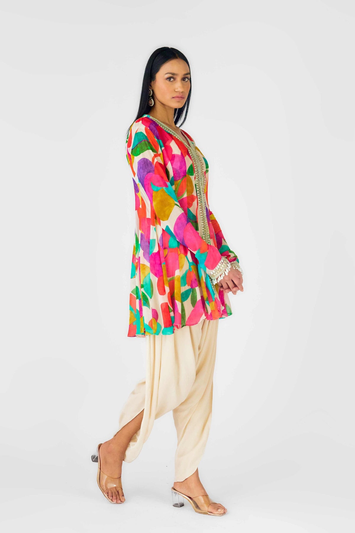 Multicolor Abstract Dhoti Set