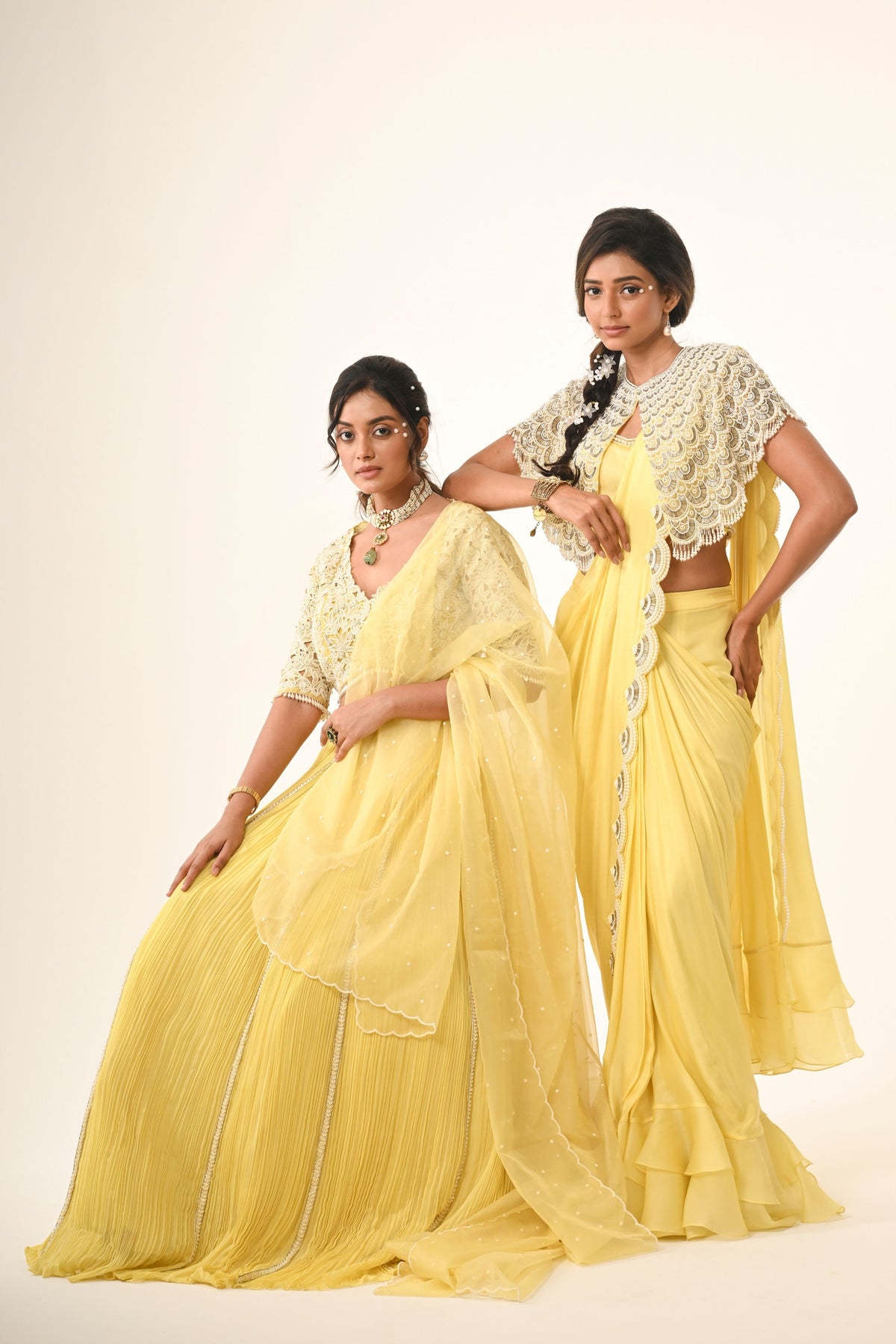 Pearl Scallop Cape Saree Set