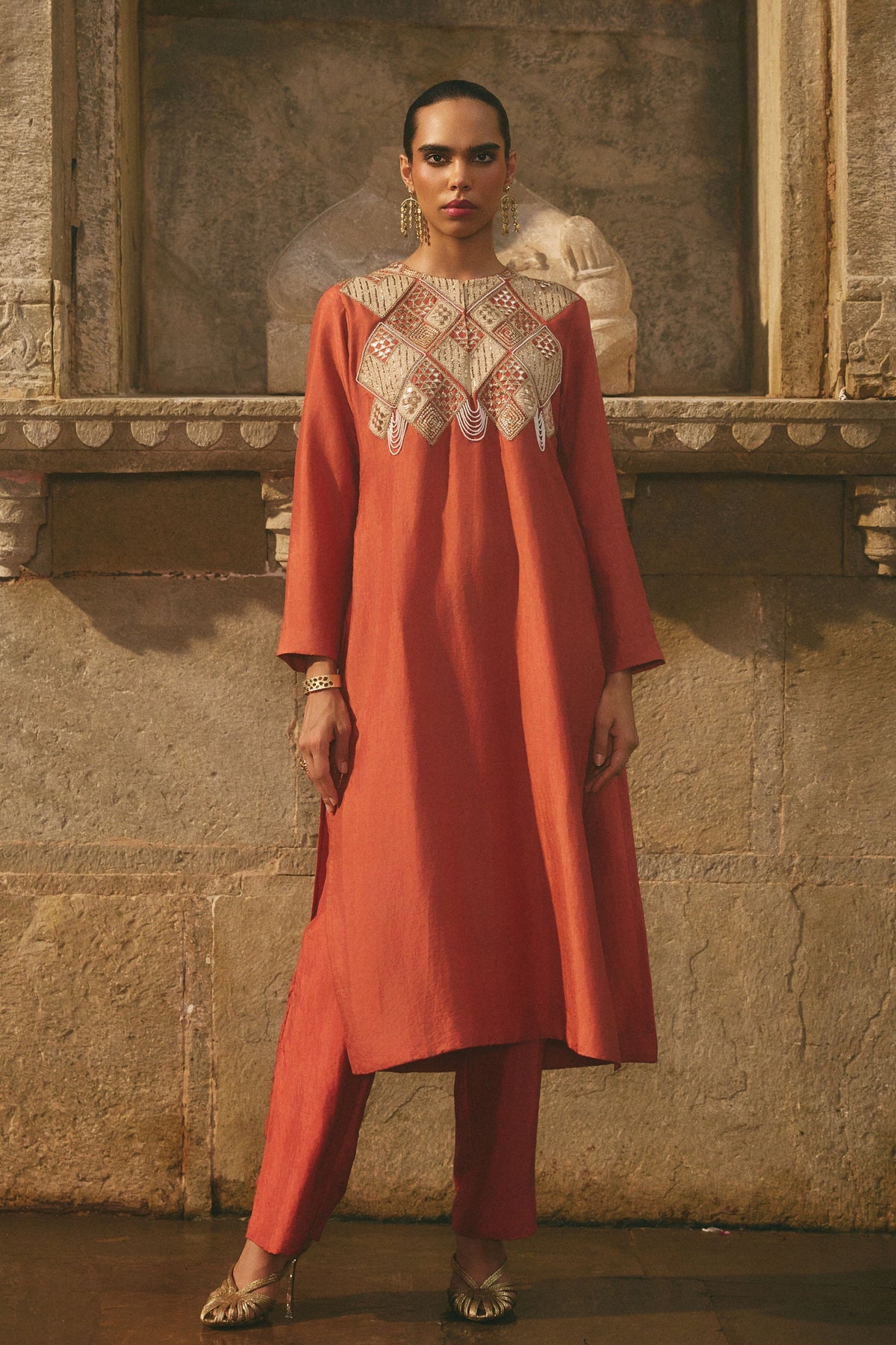 Red Rust Kurta Set