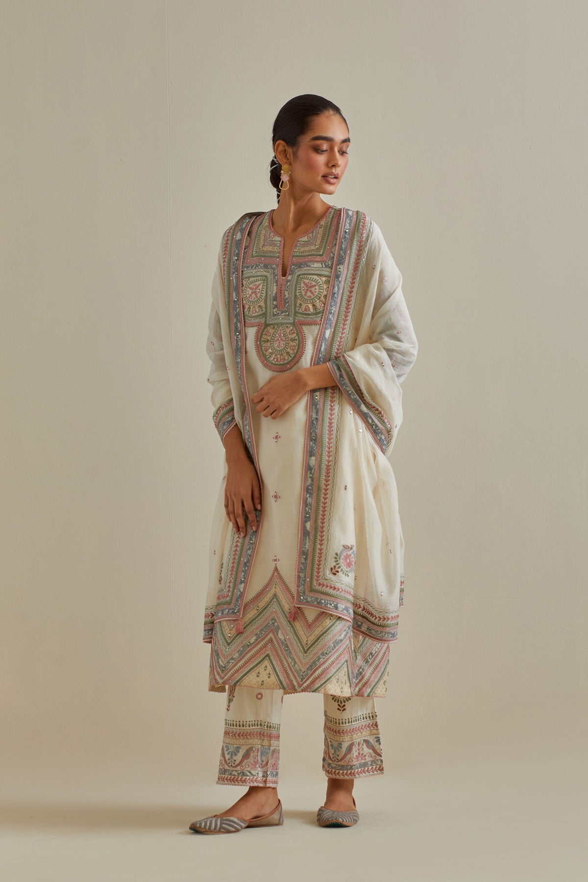Pink Thread Embroidered Kurta Set
