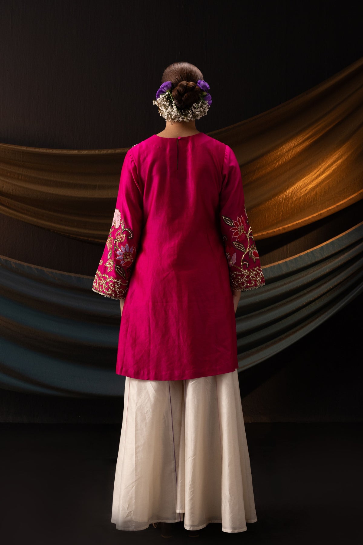 Magenta Short Kurta With Sharara