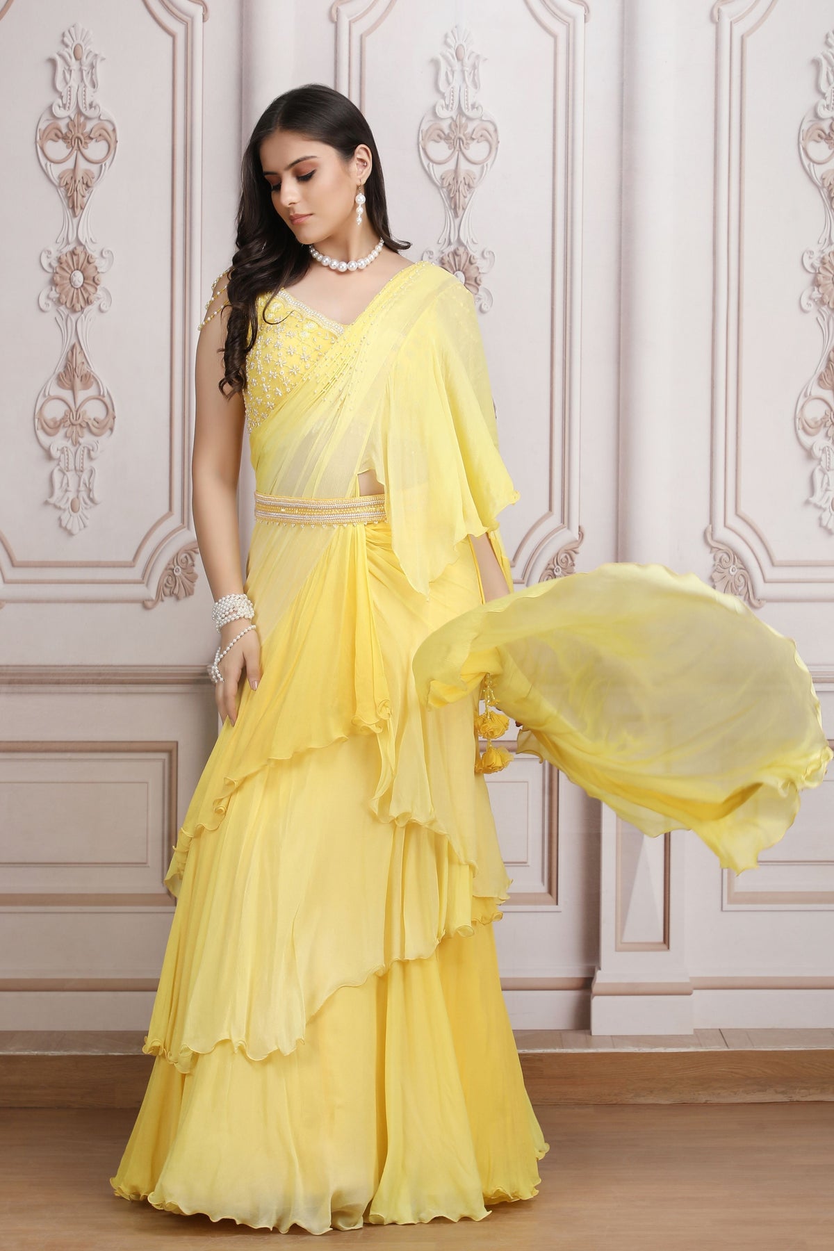 Ruffle Pre-draped Lehenga