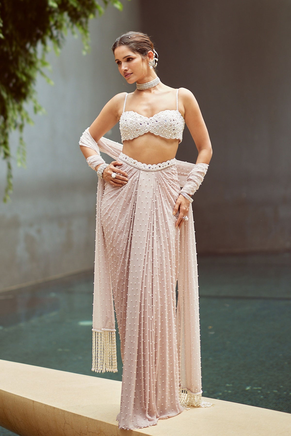 Satin Draped Skirt Set