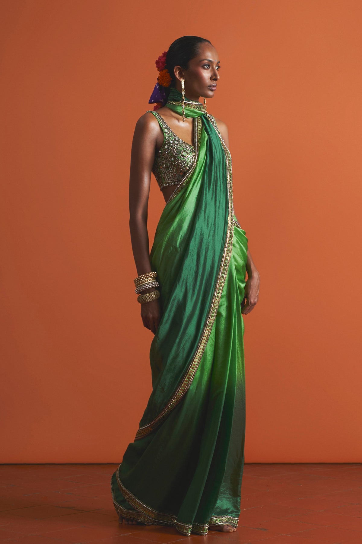 Green Ombre Saree Set