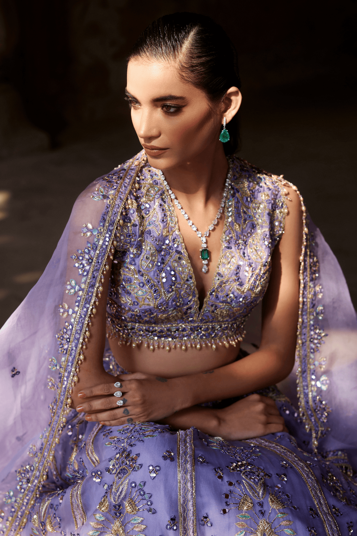 Lavender Organza Lehenga Set