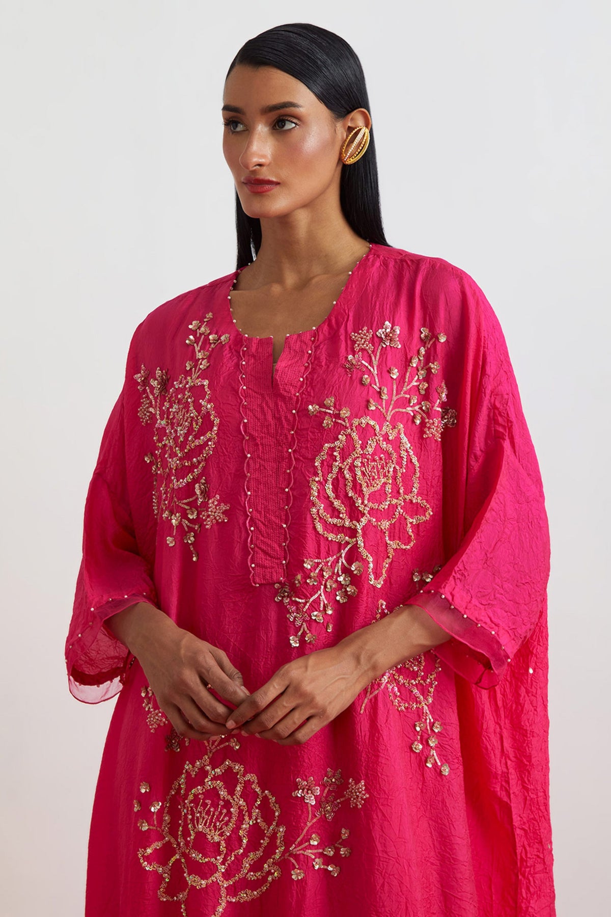 Hot Pink Embroidered Kaftan Set