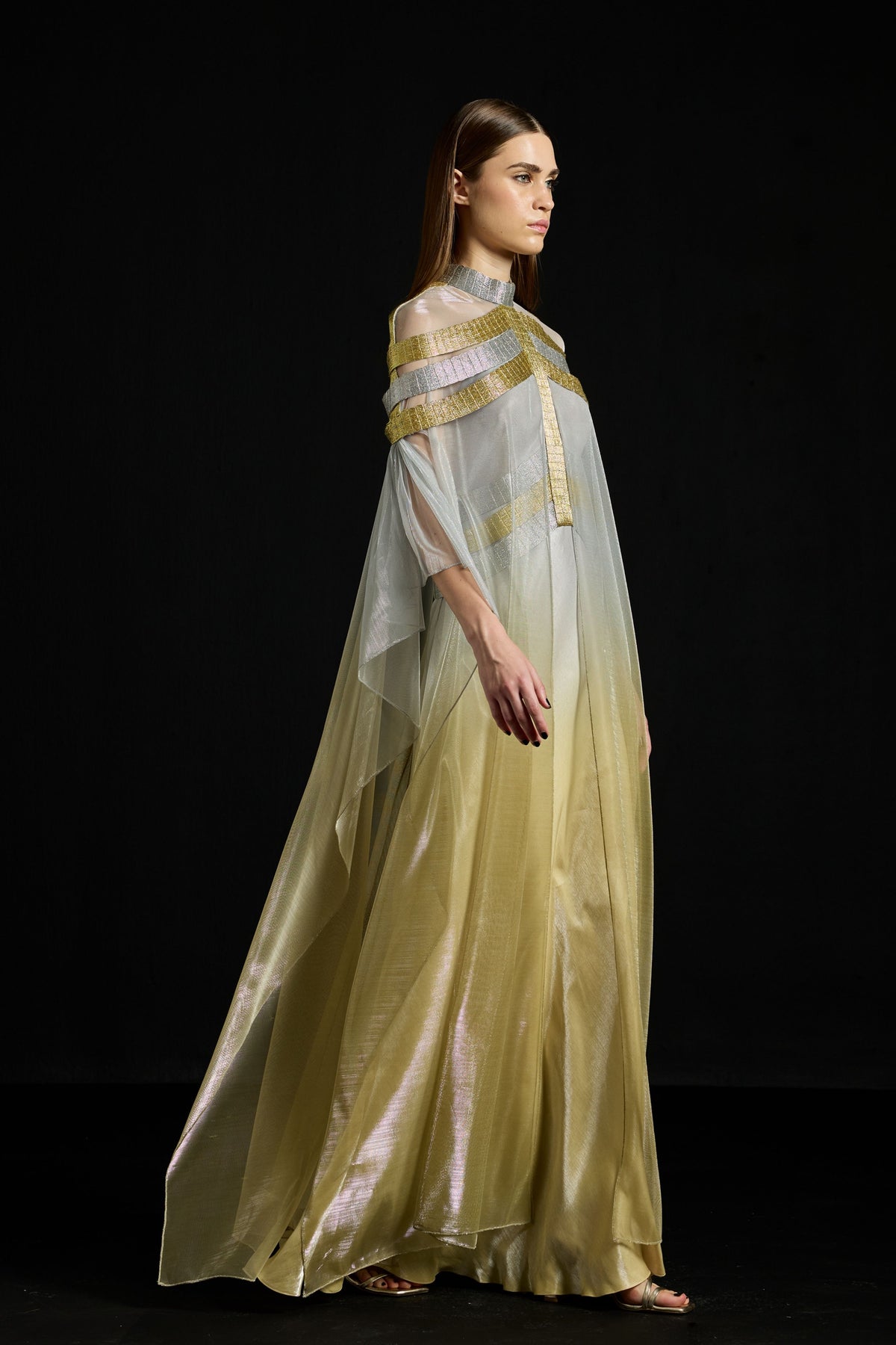 Satin Overlay Metallic Dress