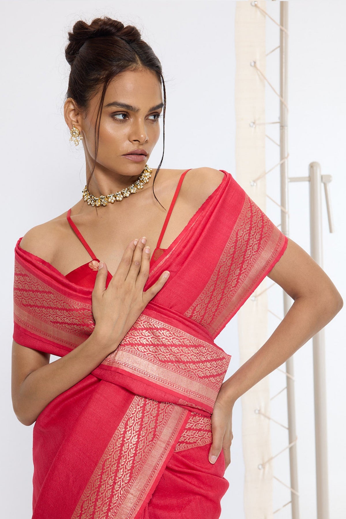 Handwoven French Rose Saree