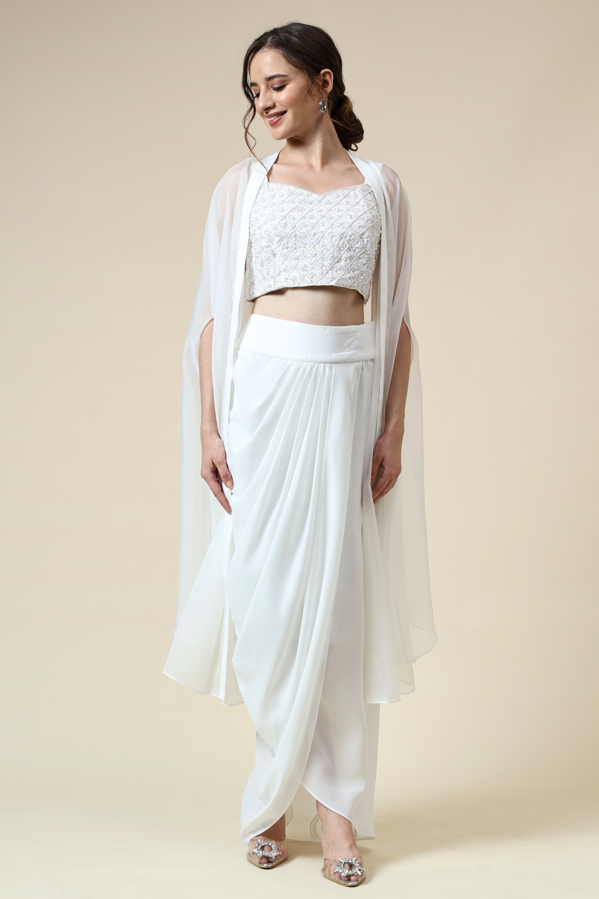 Aakaar - Pearl Cape Skirt With Embellished Blouse Aakaar - Pearl Cape Skirt With Embellished Blouse