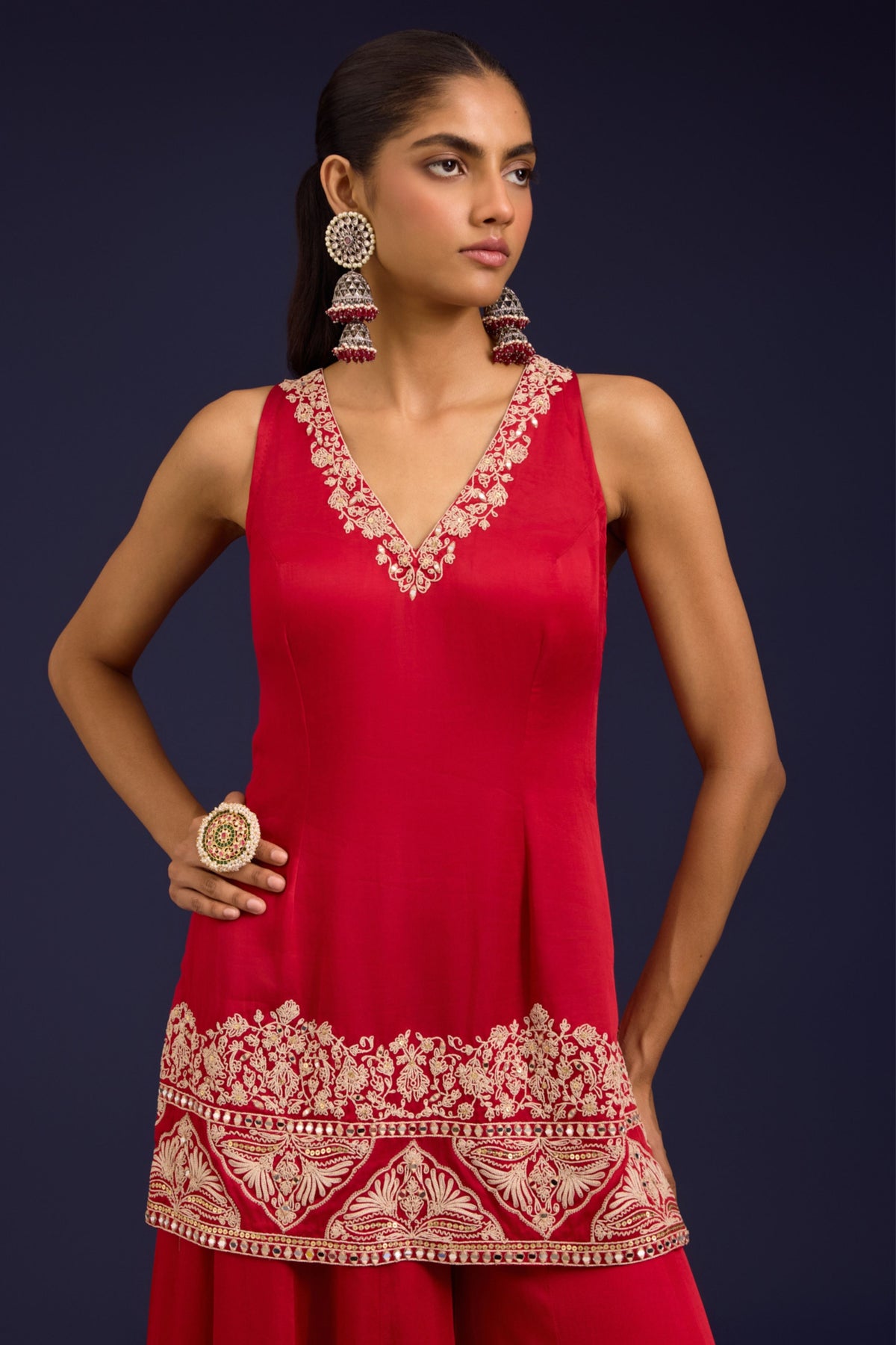 Red Modal Satin Sharara Set
