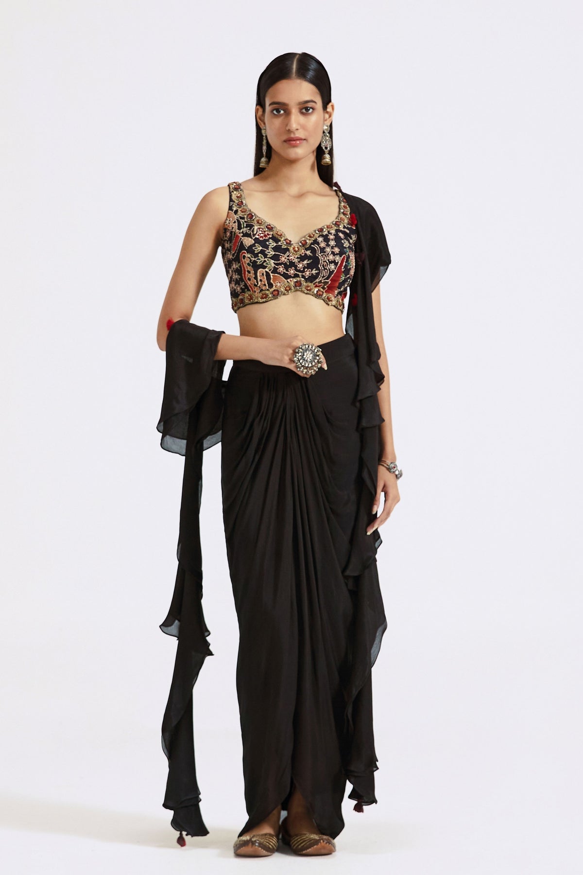 Black Draped Skirt Set