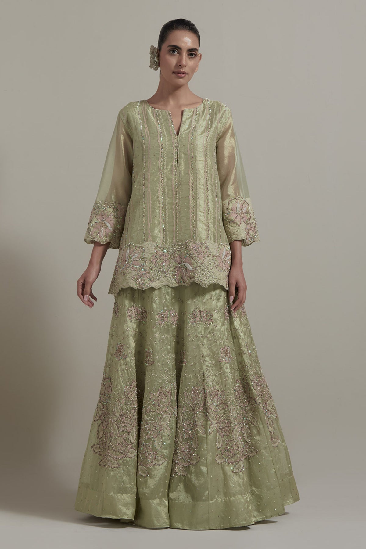 Embroidered Green Skirt Set