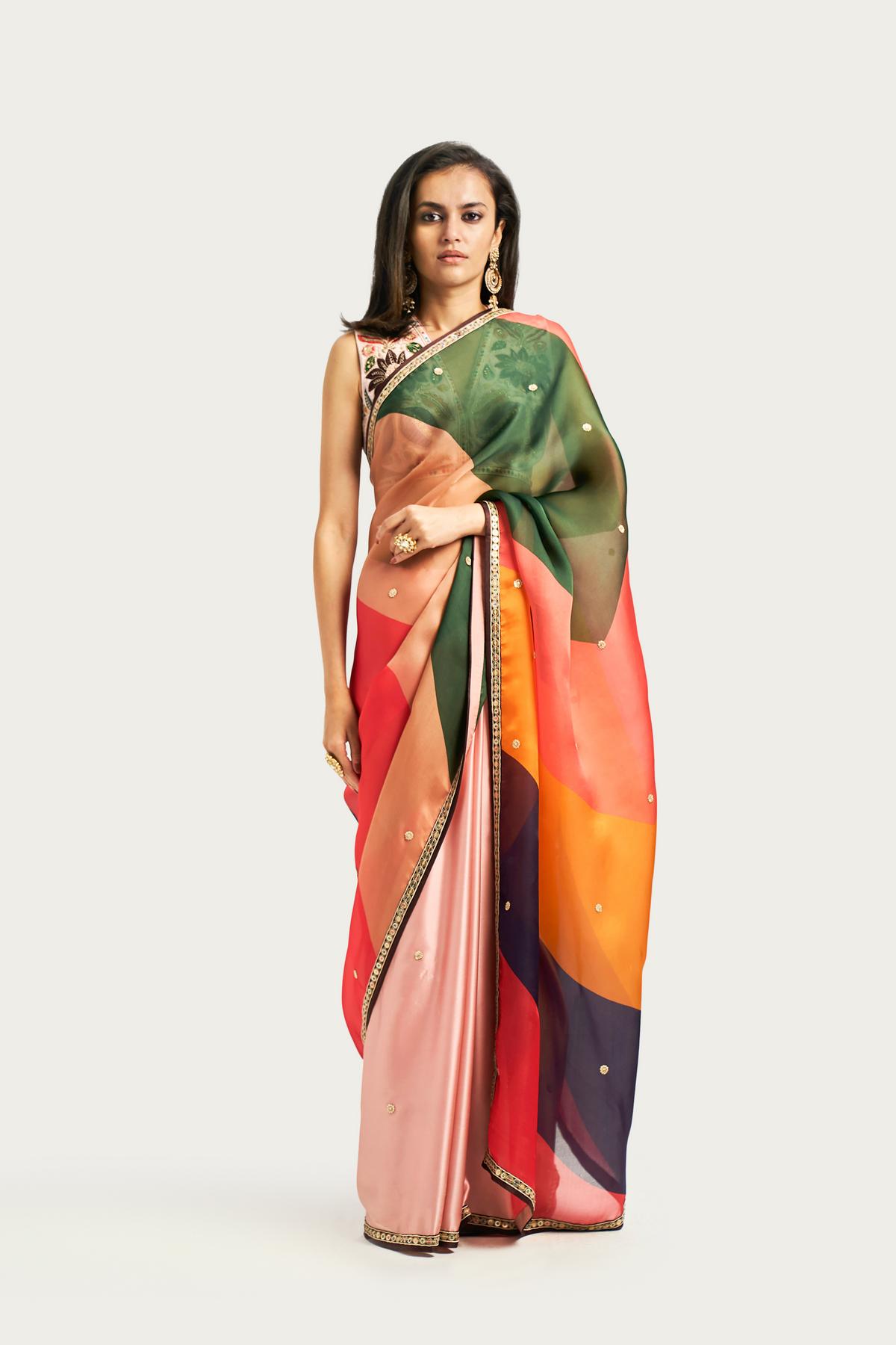 Chevron embroidered saree