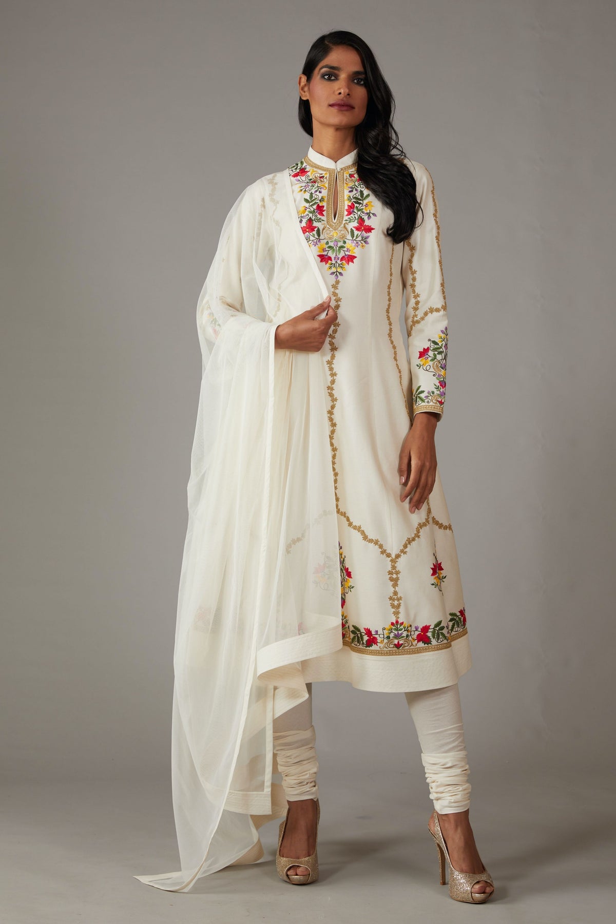 Ivory Embroidered Anarkali Set