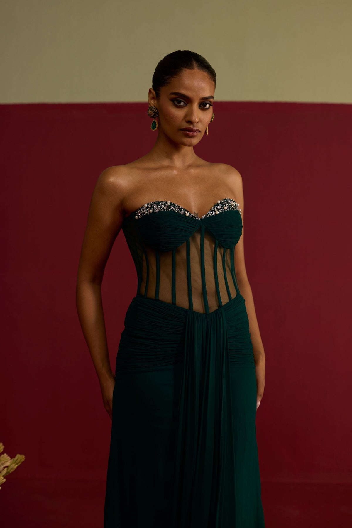 Green Chiffon Corset Gown
