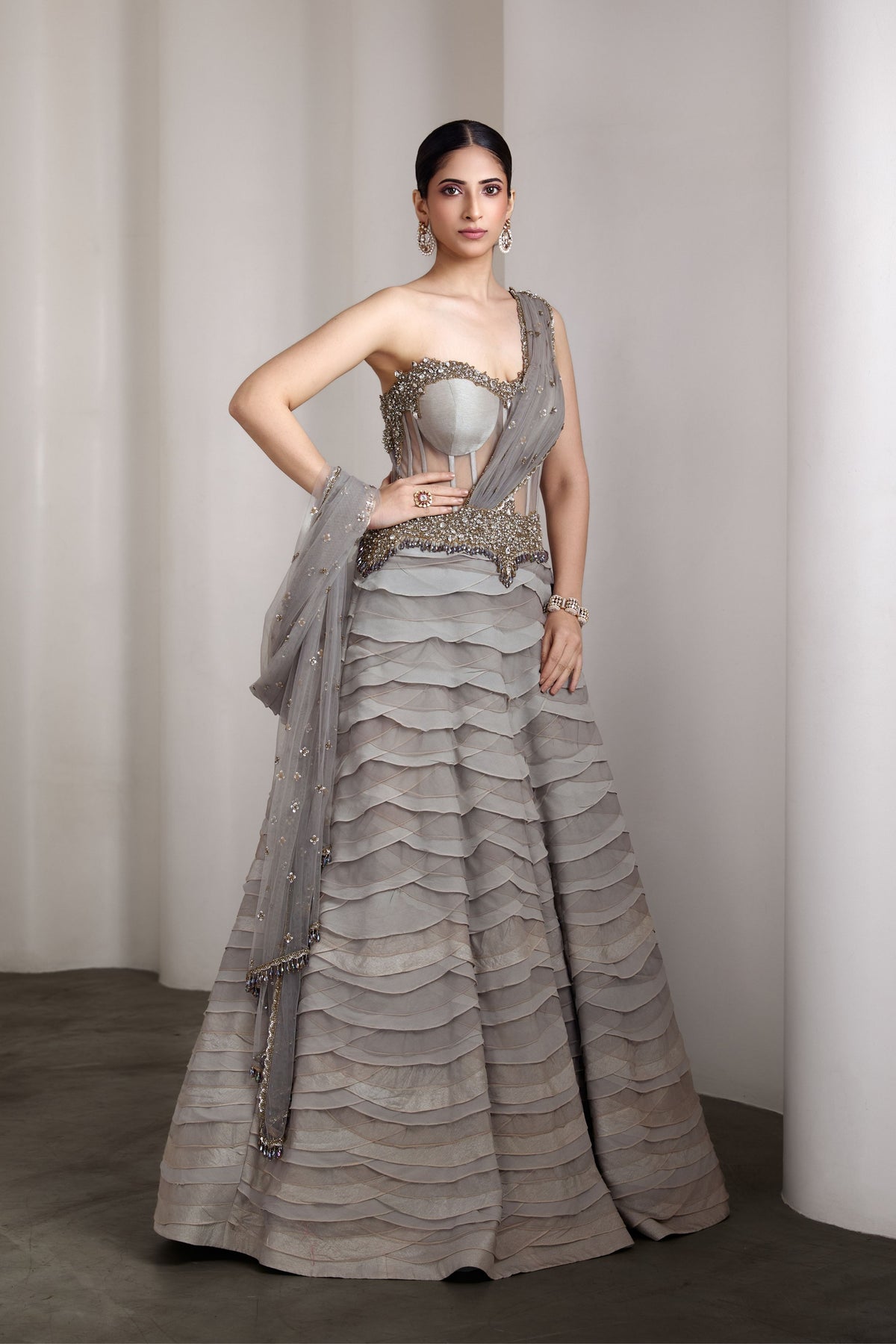 Grey Ruffled Gown