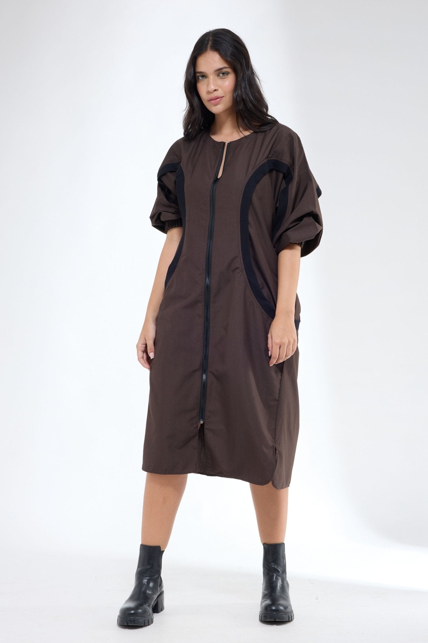 Curved Rib Brown Dress - Krati Jain - Elahe