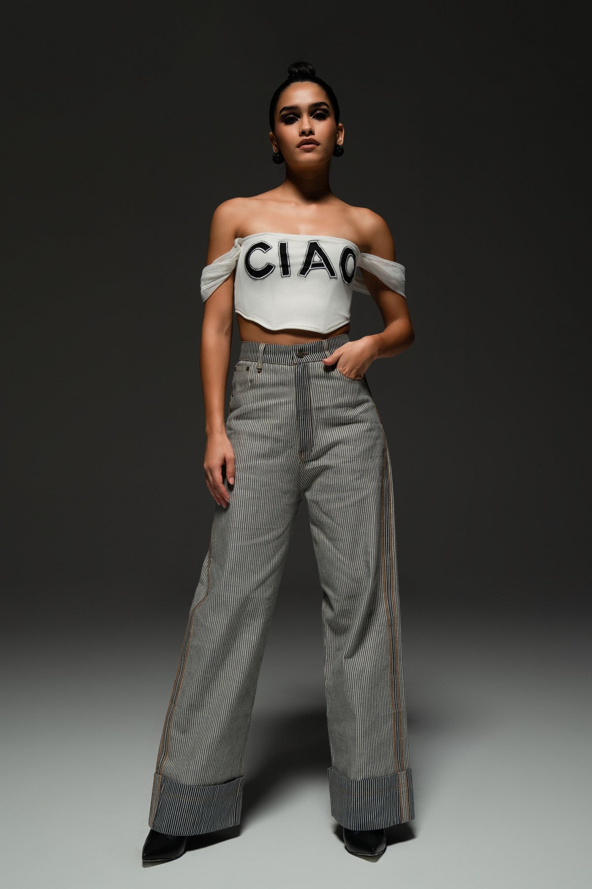High Waist Striped Denim Pant