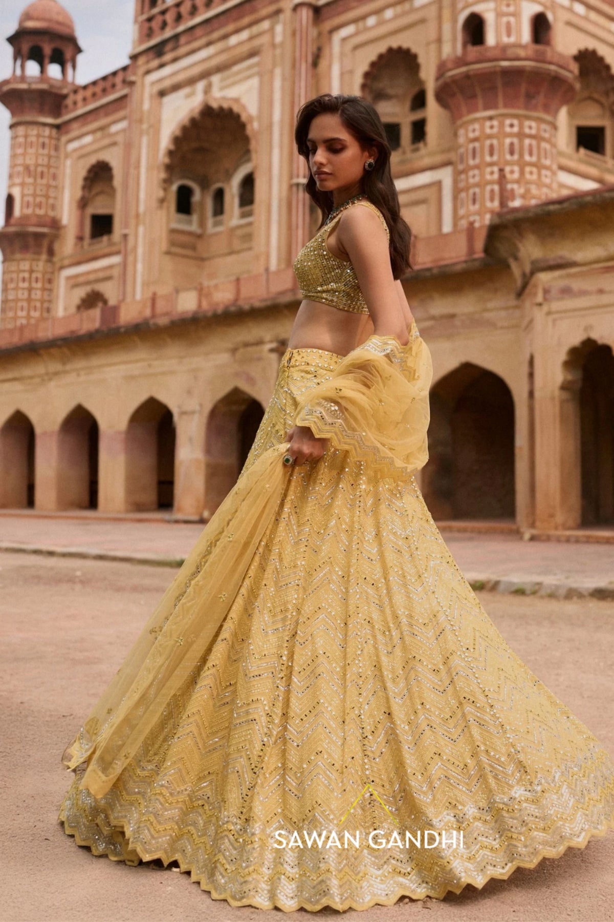 Yellow Chevron Lehenga Set