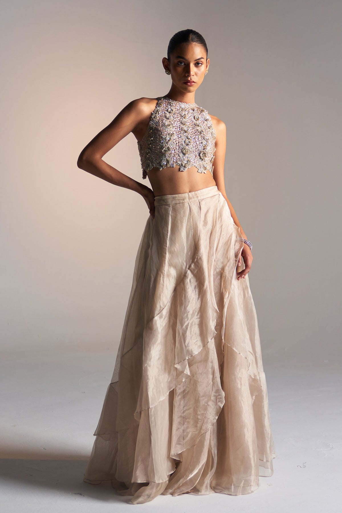 Beige Champagne Skirt Set