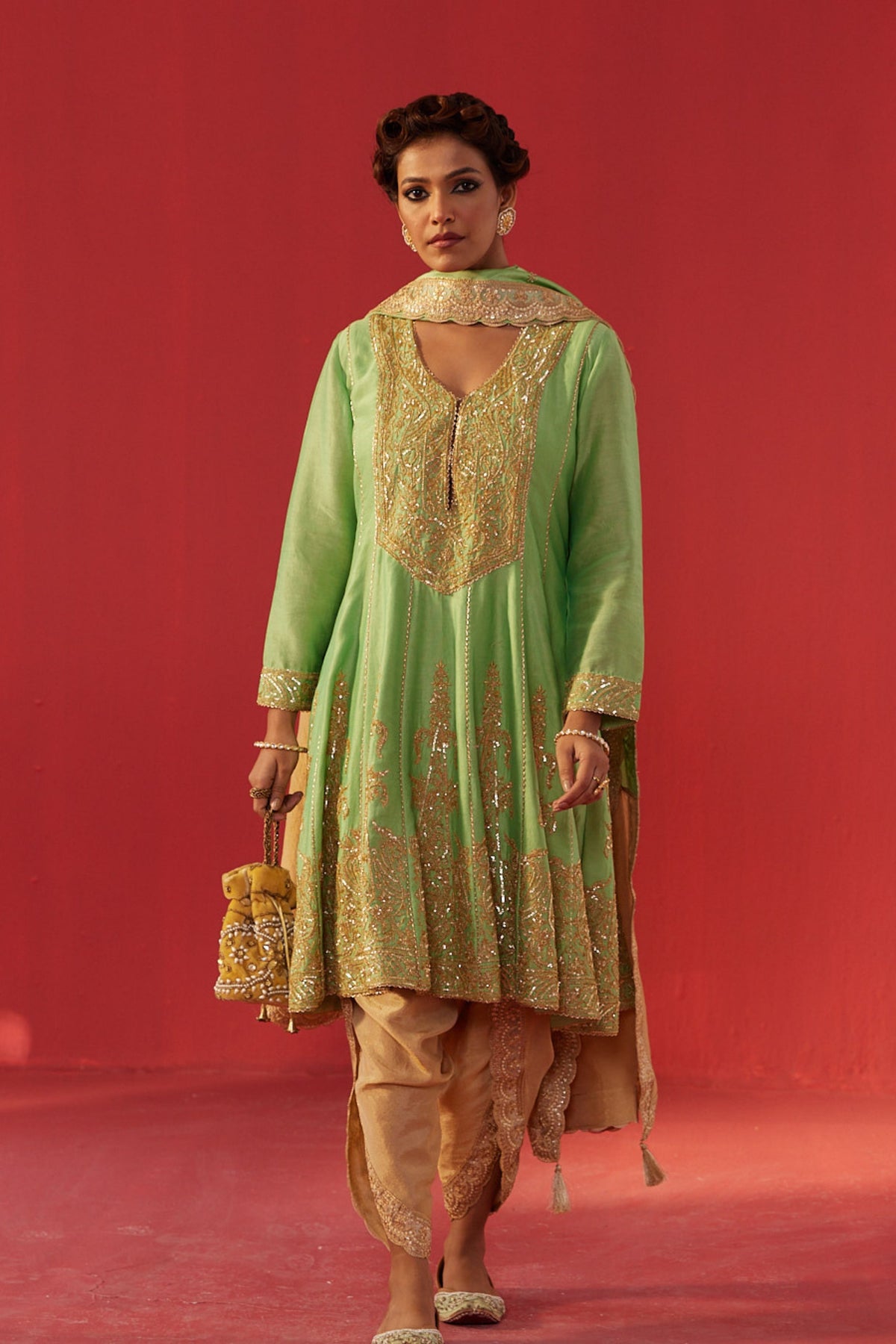 Pista Green Kalidar Kurta Set