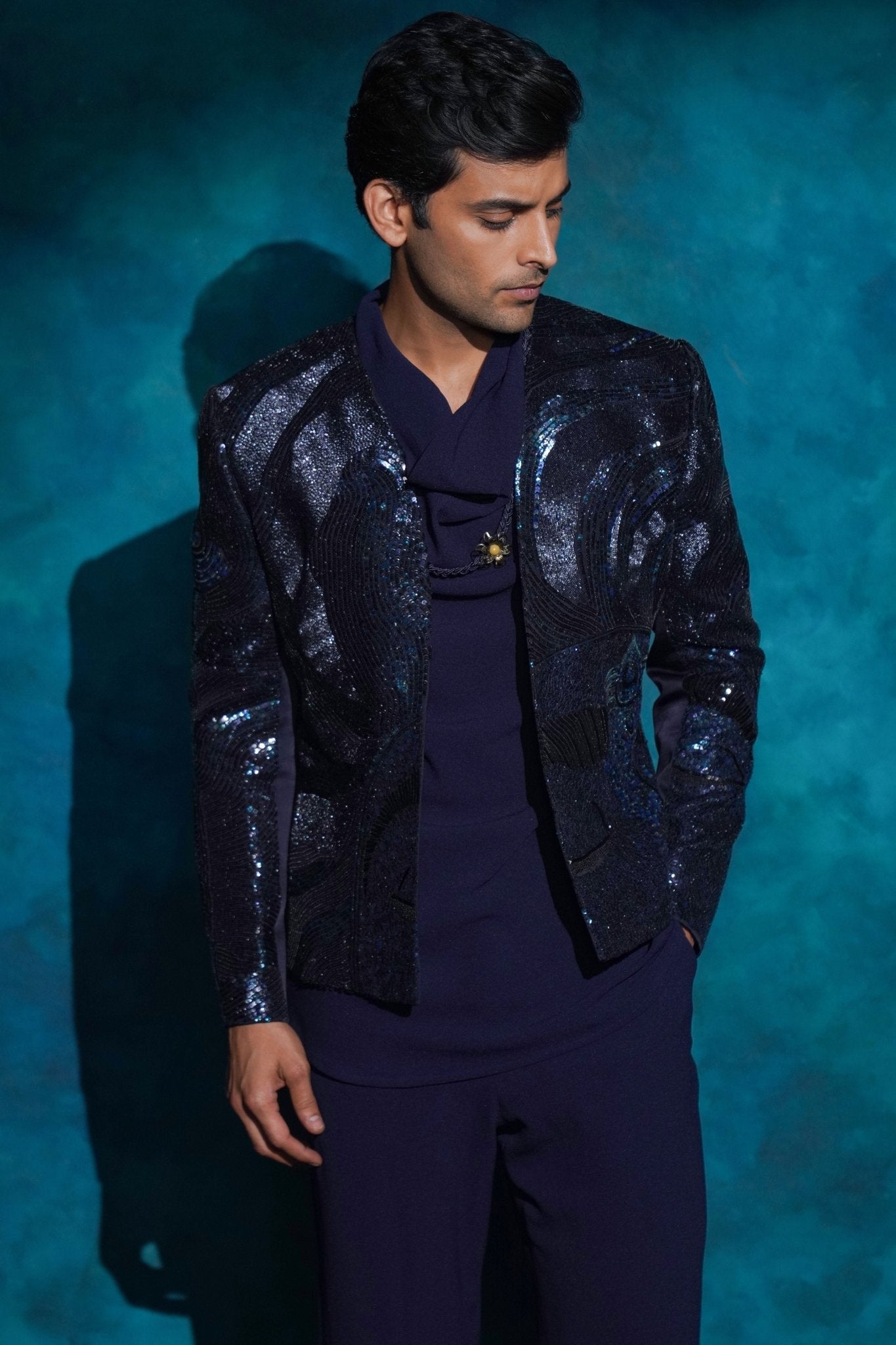 Blue Midnight Short Jacket Set - Jatin Malik - Elahe