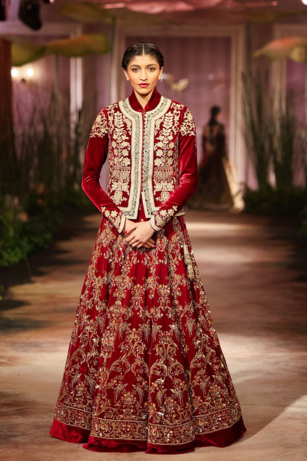 Wine Short Jacket Lehenga Set