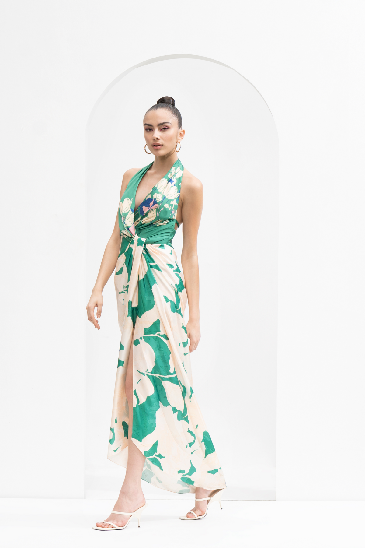 Printed Draped Halter Neck Dress