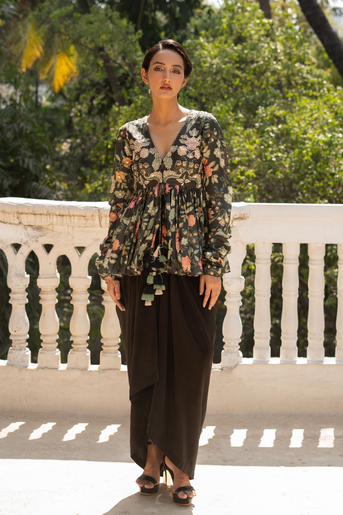Black Floral Peplum Set
