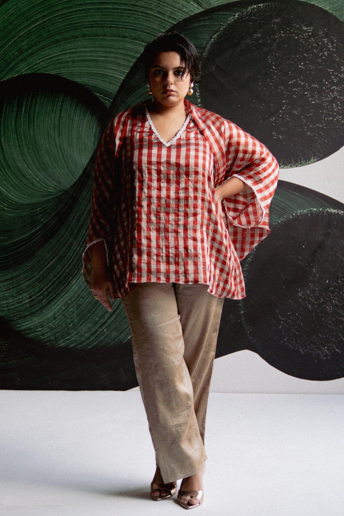 Red Check Cape Top Set