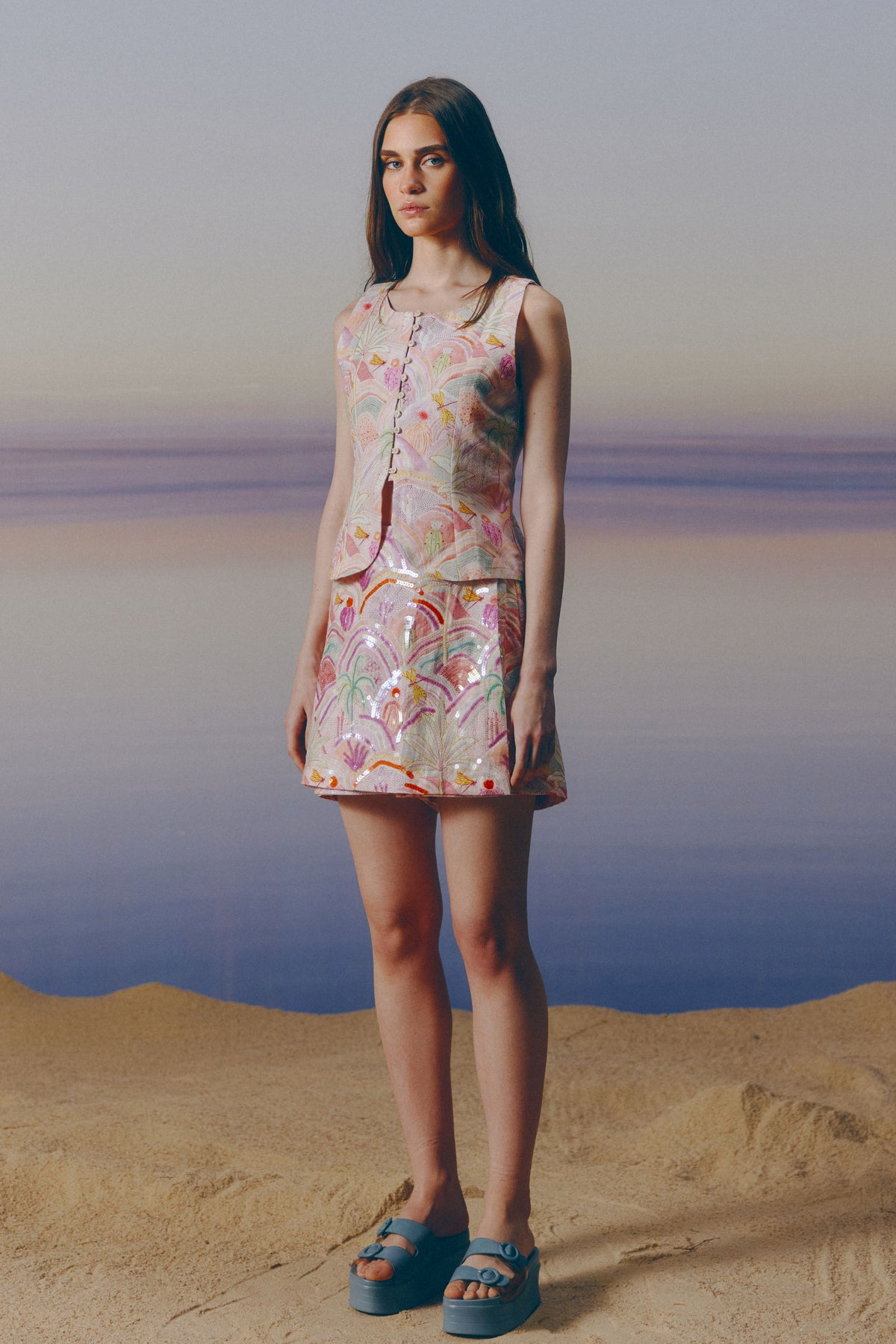 Embellished Linen Skort