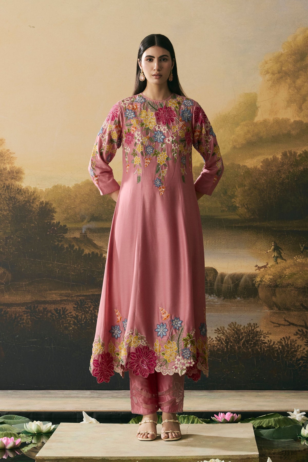 Pink Floral Kurta Set