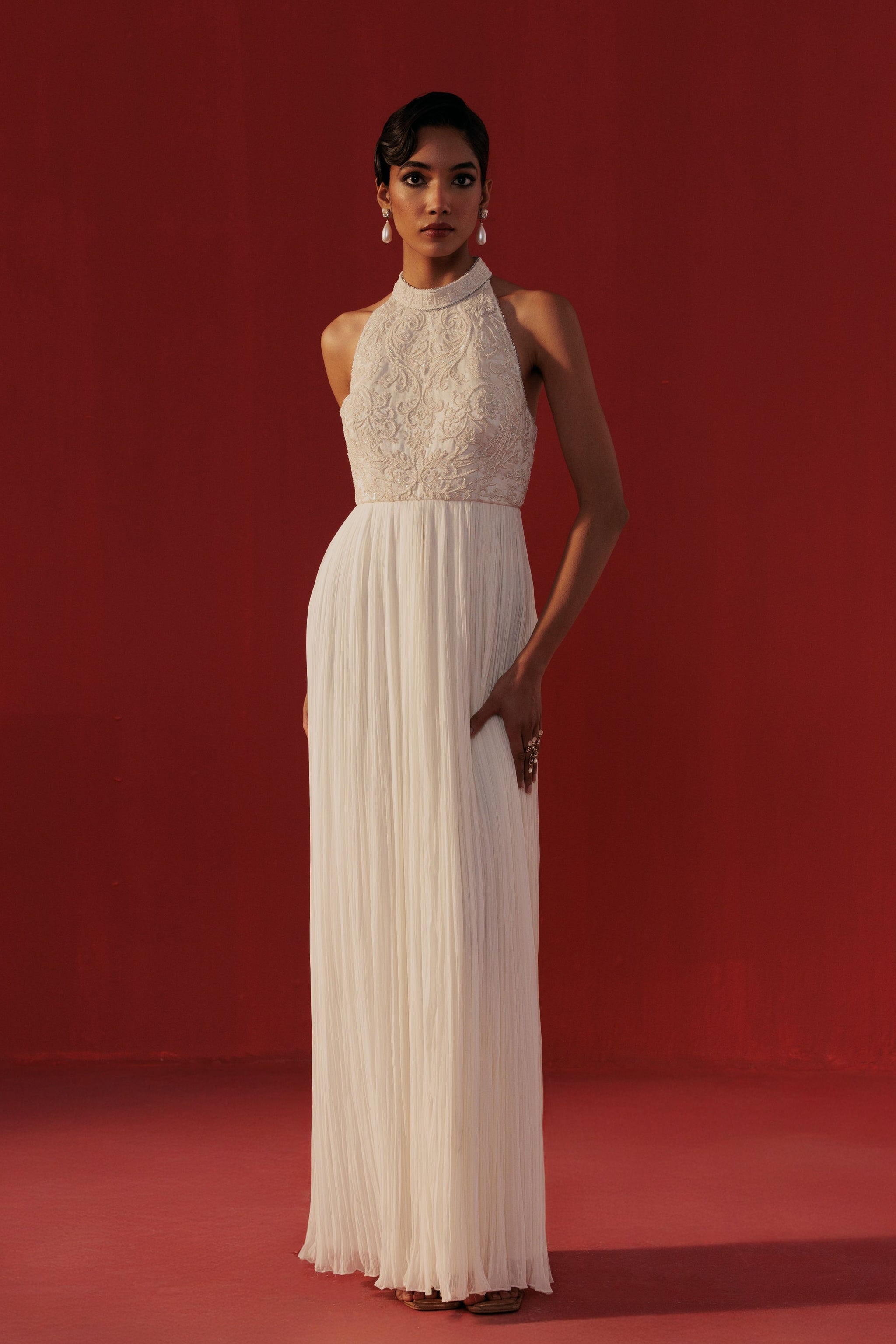 Rasasvada - Ivory Halter Neck Dolly Anarkali