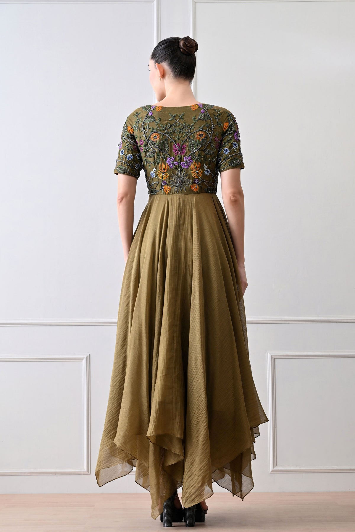 Olive Zardozi Embroidered Anarkali
