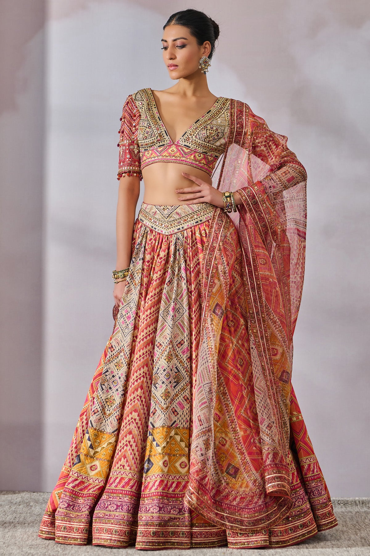 Printed Lehenga Hand Embroidered Blouse