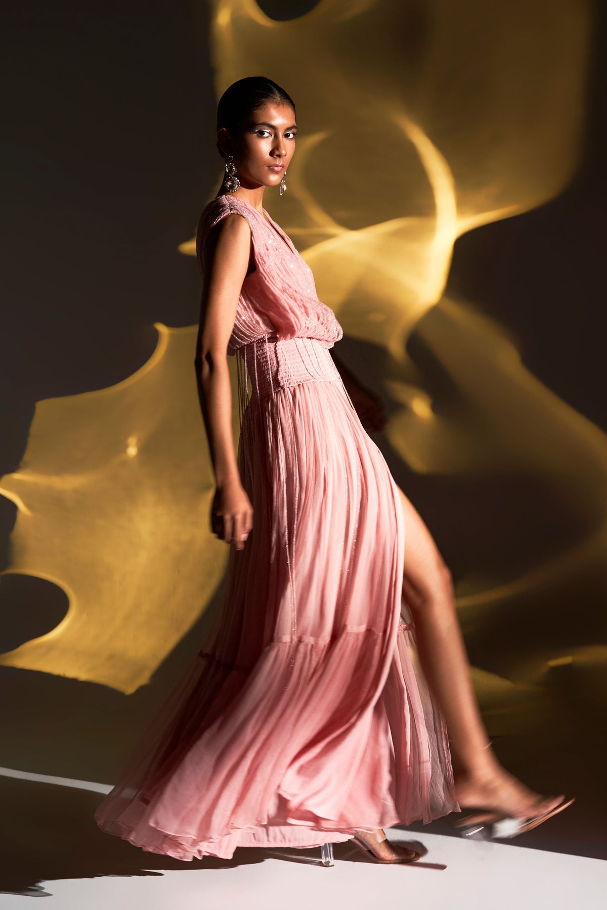Pink Maxi Dress With Crystal Strings