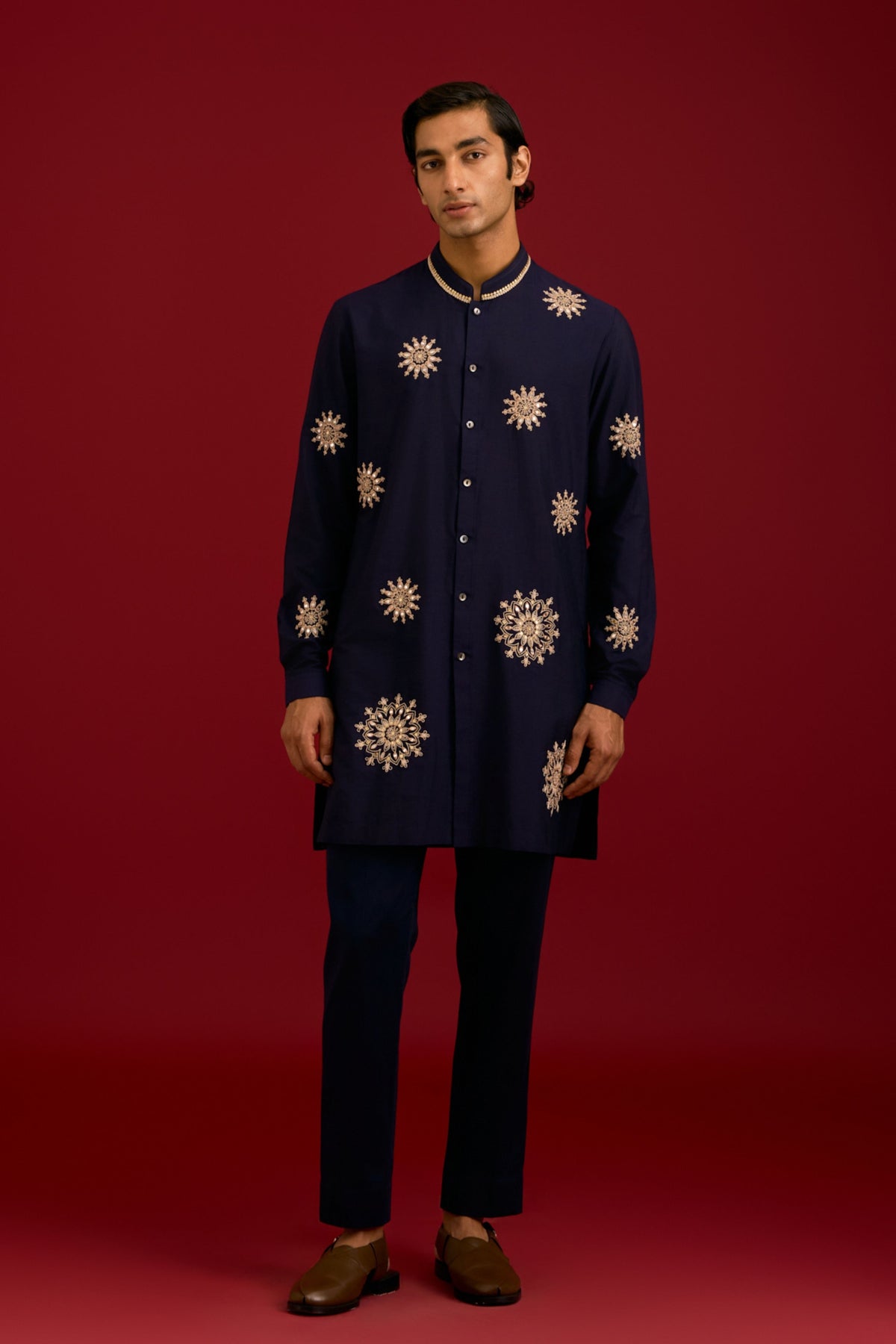 Navy Cotton Silk Kurta Set