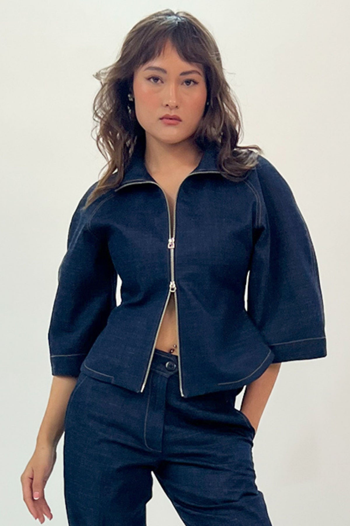 Denim Zip Top