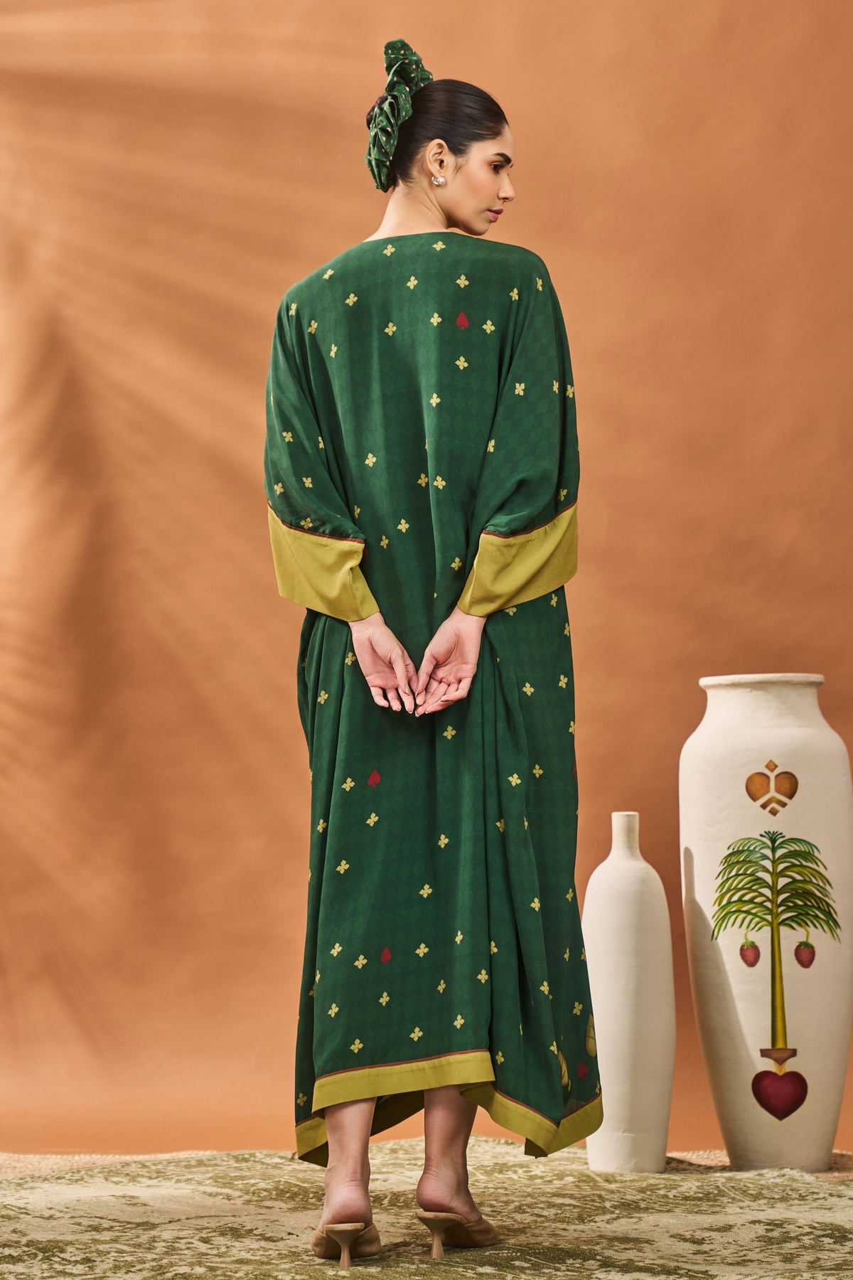 Green Clover Checks Kaftan