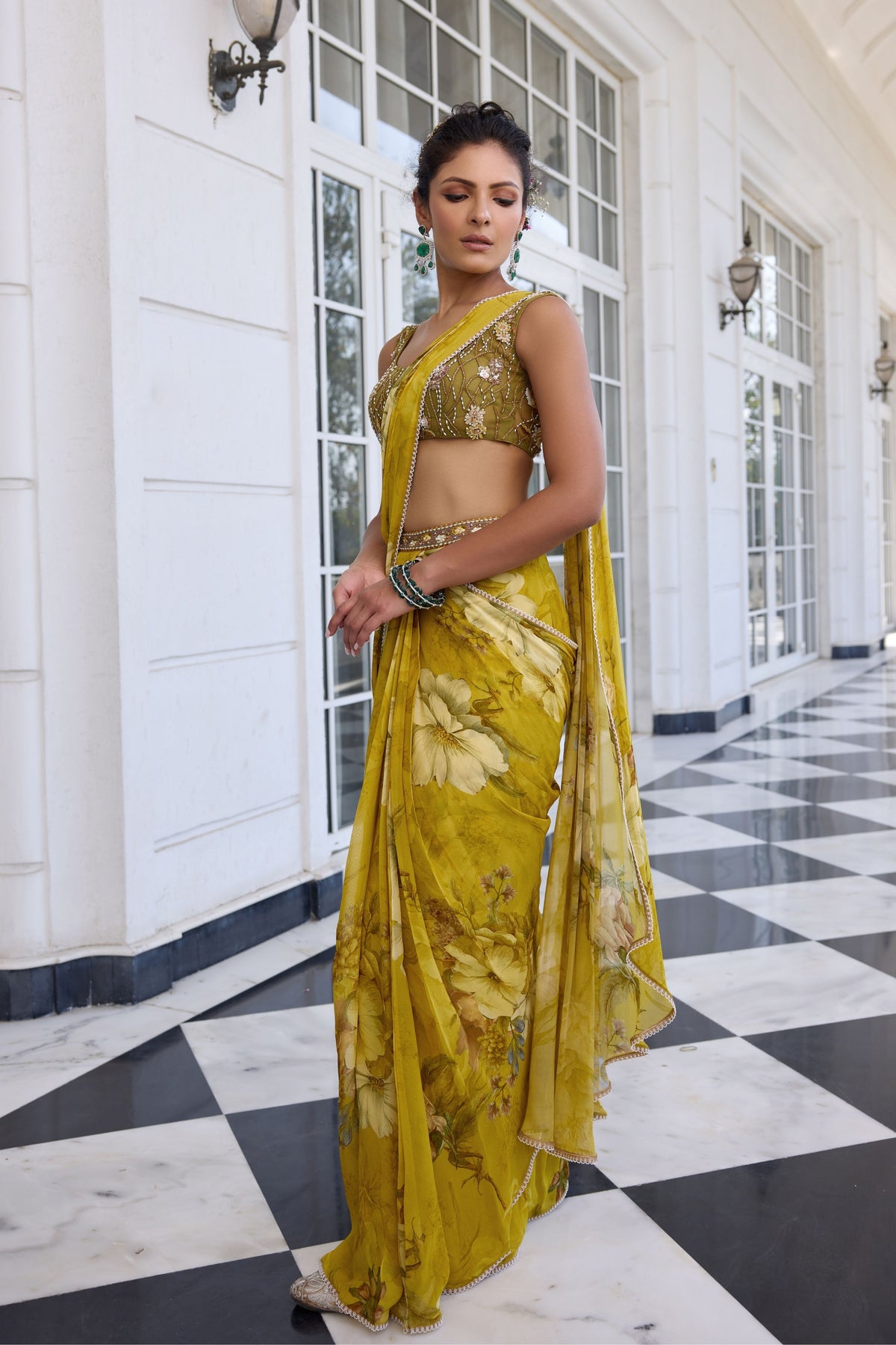 Keisha Yellow Draped Saree Set