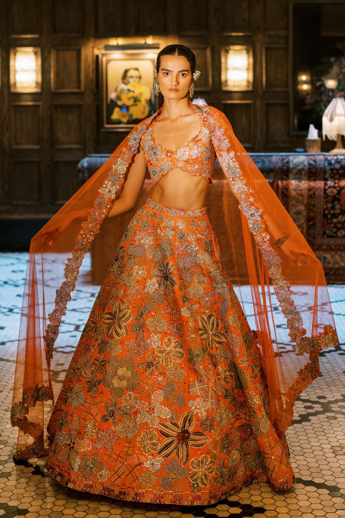 Cyanora Orange Lehenga Set