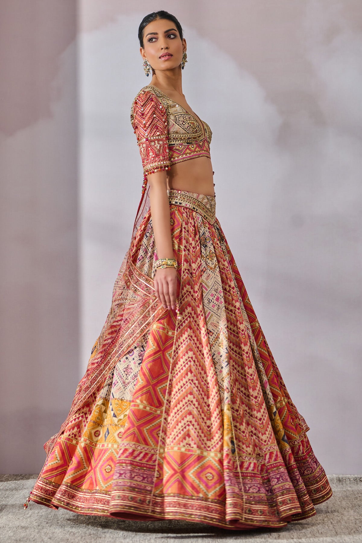 Printed Lehenga Hand Embroidered Blouse