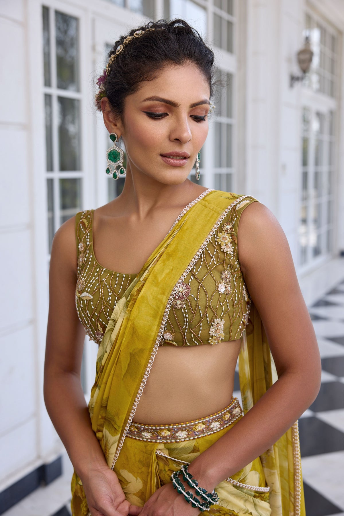 Keisha Yellow Draped Saree Set