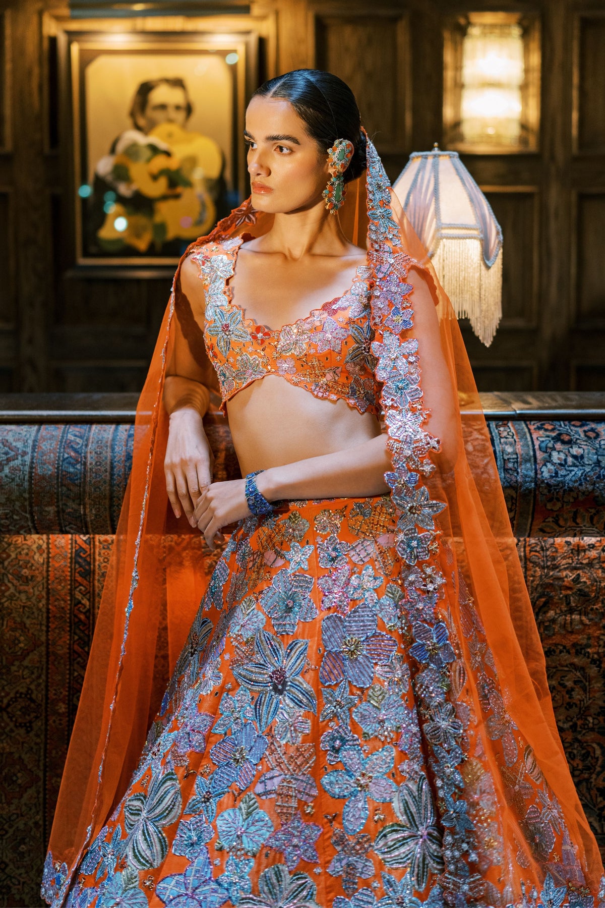 Cyanora Orange Lehenga Set