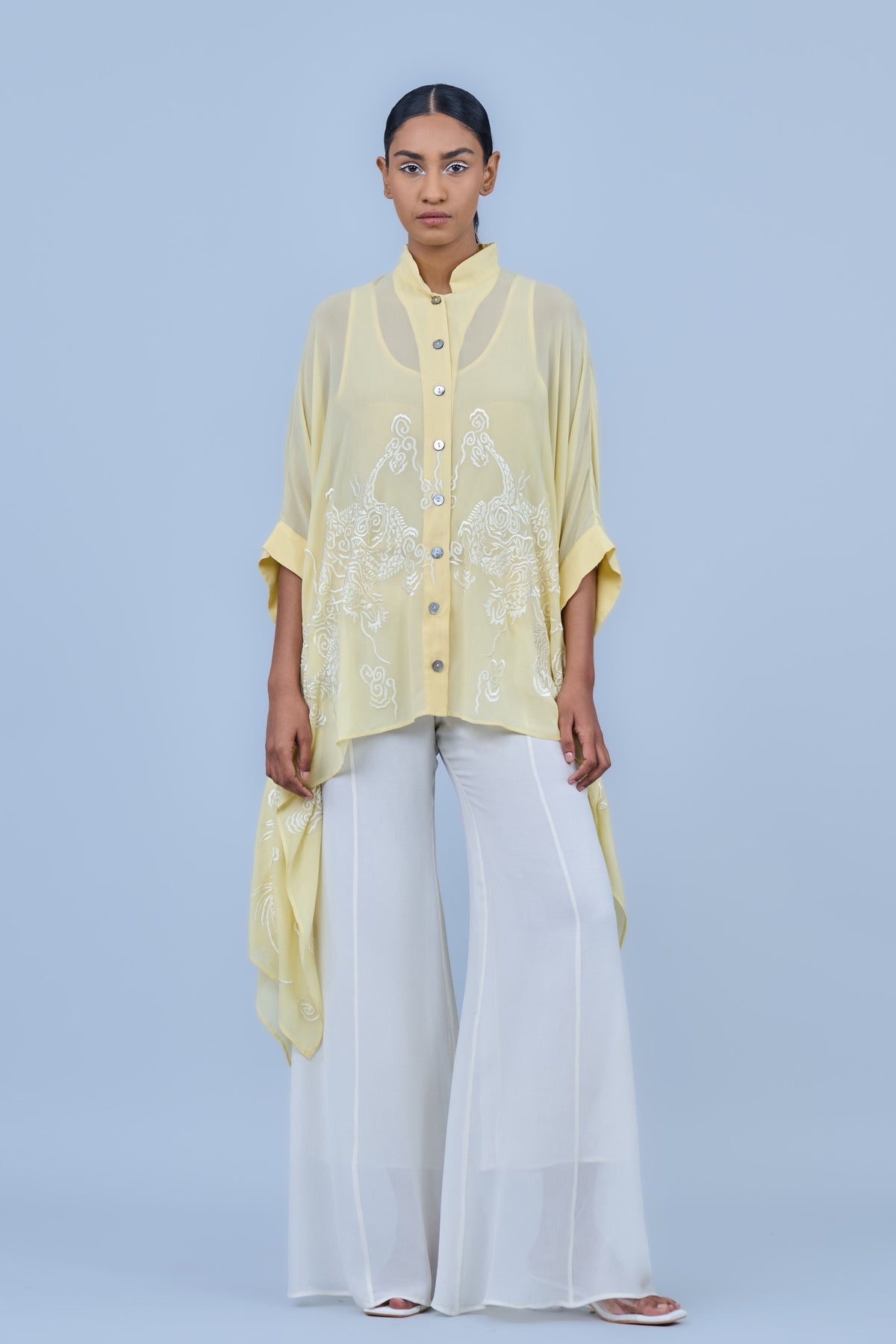 Ecru Silk Georgette Palazzos