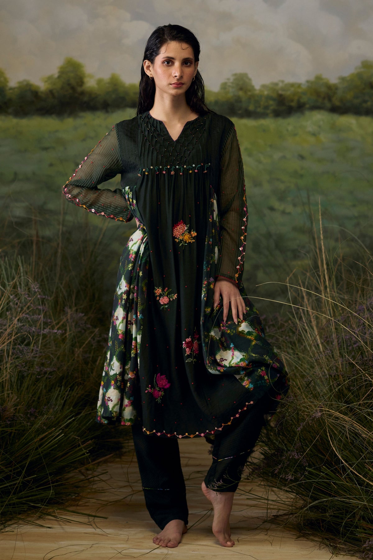 Forest Green Gathered Kurta