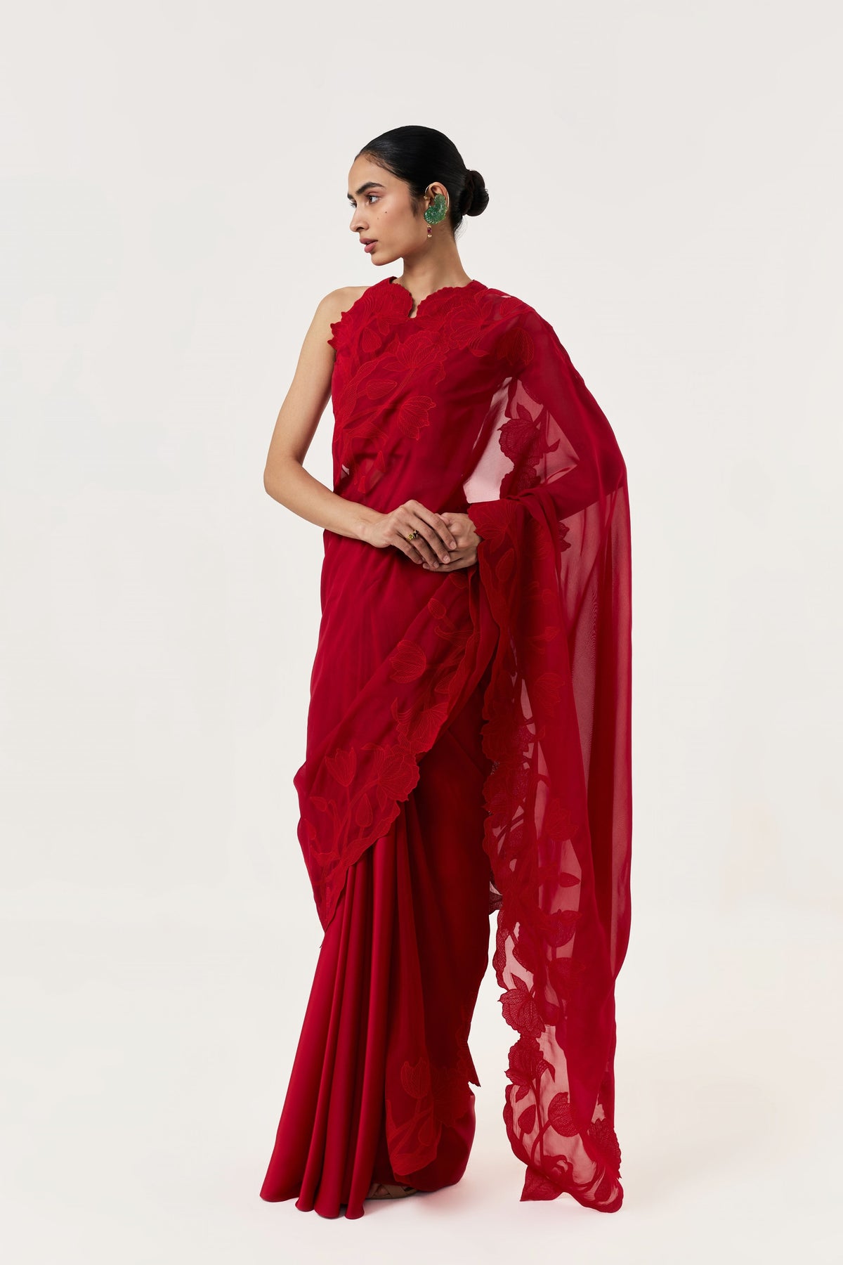 Wild Tulip Red Pre-Stitched Saree Set