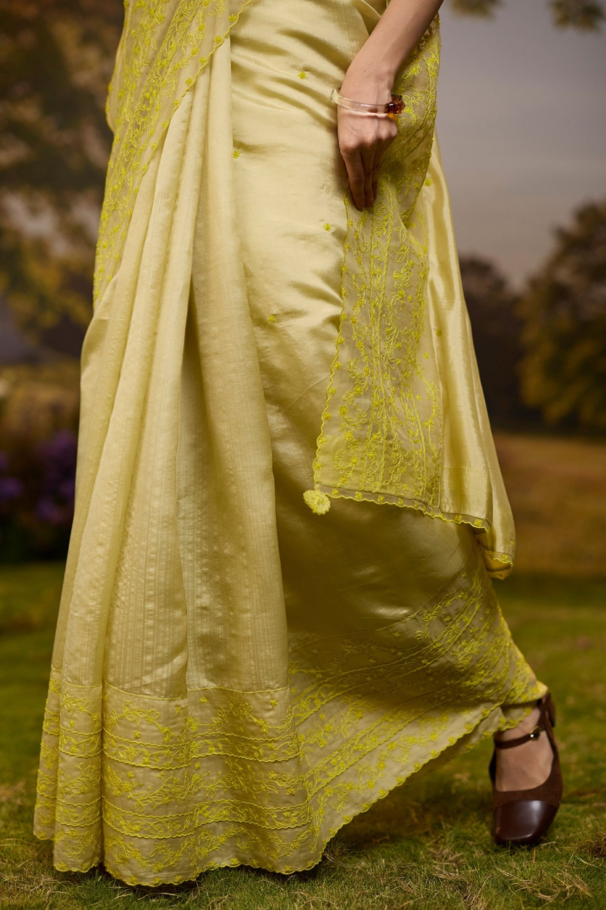 Woodland Stories Embroidered Yellow Saree