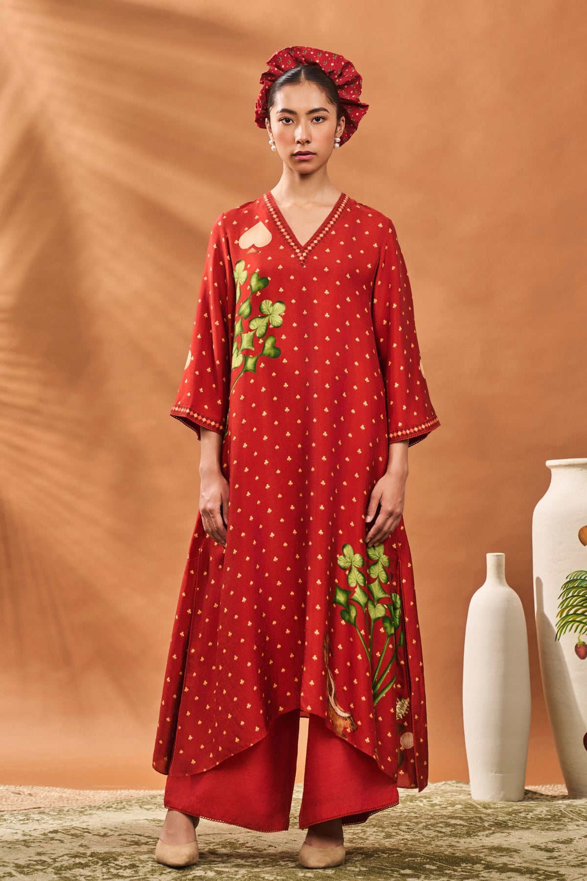 Rust Spade Blossom Kaftan Set