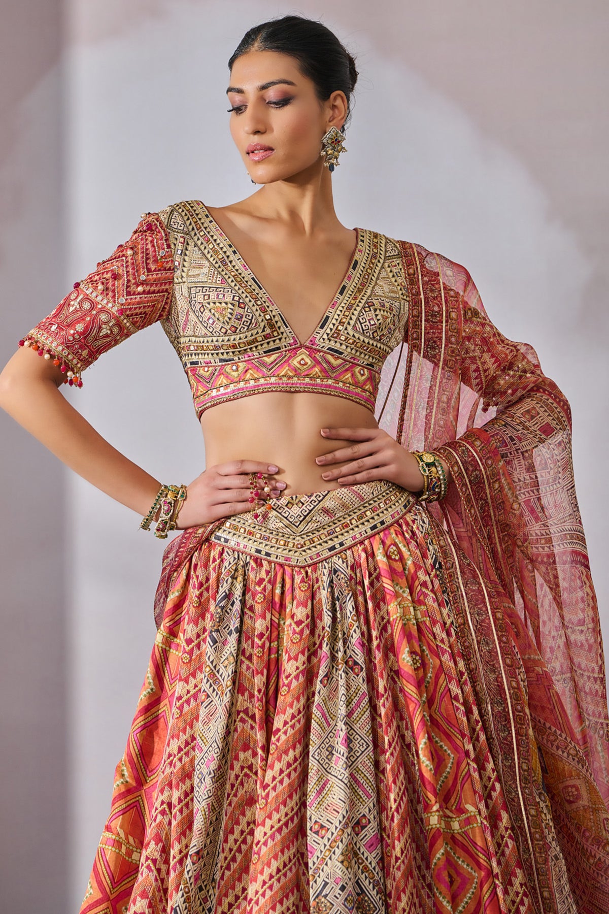 Printed Lehenga Hand Embroidered Blouse